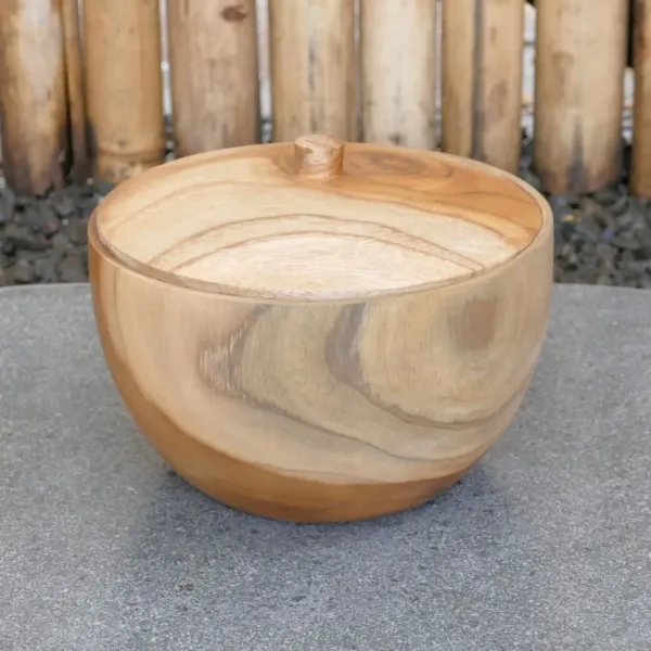 Holzschale mit Deckel, aus Teakholz, 16 cm Ø, 9 cm H 